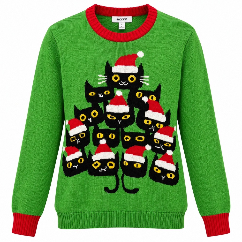 Imagin8 Ugly Christmas Sweater Cat Tree Mens Large Festive Kitschy Holiday Party